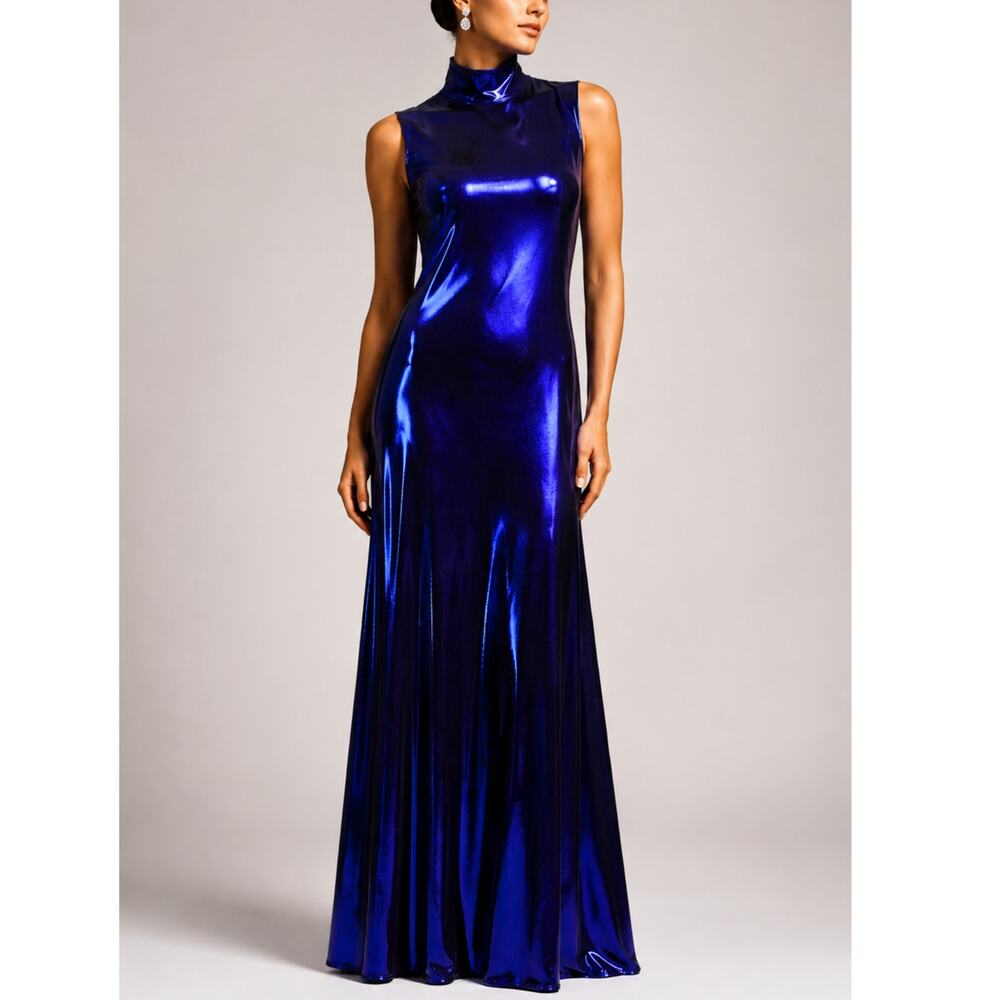 NEW RENE RUIZ COLLECTION Purple Metallic Stretch Lamé Evening‎ Gown Long Dress 4